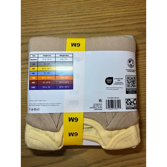 NWT Member's Mark 4-Pack Neutral Long Sleeve Organic Cotton Bodysuits - 6M - Picture 2 of 3